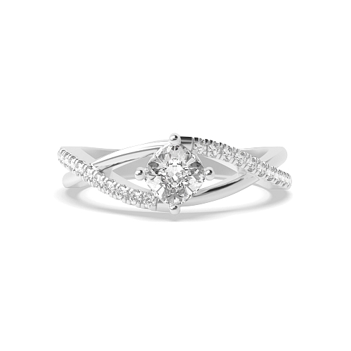 4 Prong Cushion Crossover x shaped shoulder Engagement Rings