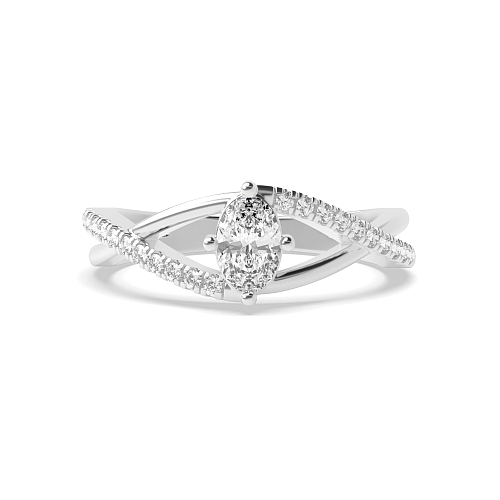 4 Prong Oval Crossover x shaped shoulder Side Stone Engagement Rings
