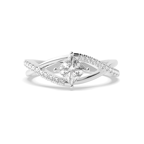 4 Prong Princess Crossover x shaped shoulder Engagement Rings