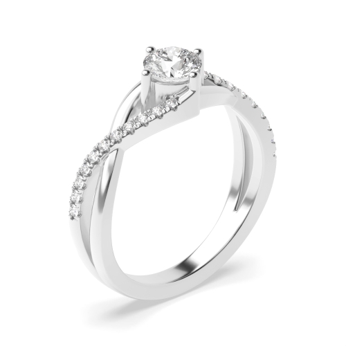 4 Prong Round Crossover Shoulder Side Stone Engagement Ring