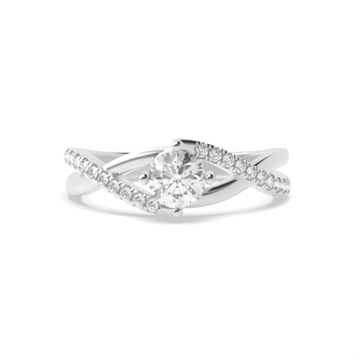 4 Prong Round Crossover Shoulder Side Stone Engagement Ring