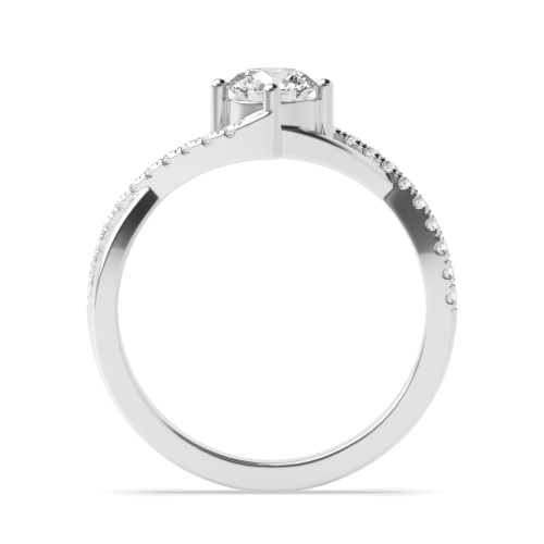 4 Prong Round Crossover Shoulder Side Stone Engagement Ring