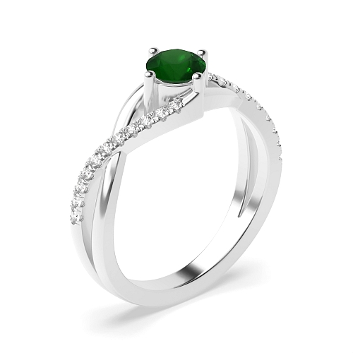 4 Prong Crossover x shaped shoulder Emerald Side Stone Engagement Rings