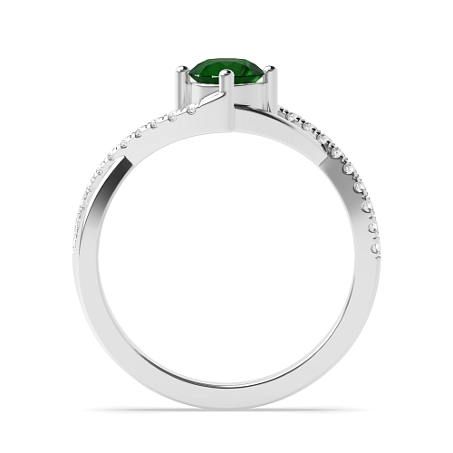4 Prong Crossover x shaped shoulder Emerald Side Stone Engagement Rings