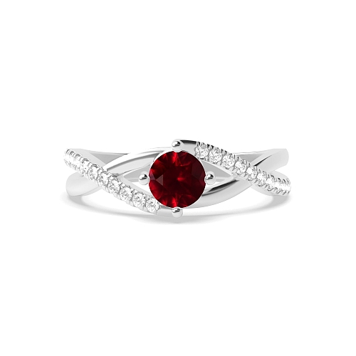 4 Prong Crossover x shaped shoulder Ruby Engagement Rings