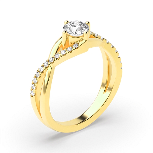 4 Prong Yellow Gold Crossover x shaped shoulder Side Stone Engagement Rings