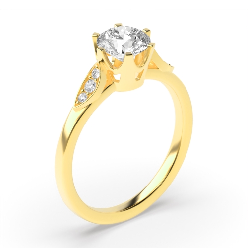 6 Prong Round Yellow Gold Side Stone Diamond Rings