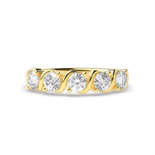 Bezel Setting Round Yellow Gold Serpentine Eternity Diamond Rings