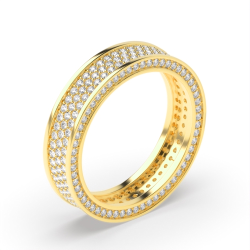 Pave Setting Round Yellow Gold Luxurious Eternity Diamond Rings