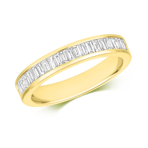 Channel Setting Baguette Yellow Gold Half Eternity Diamond Rings