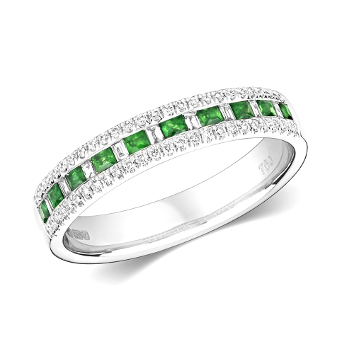Channel Setting Princess Whisperhalf Emerald Engagement Rings