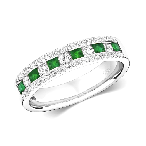 Channel Setting Princess Gemsphere Emerald Engagement Rings