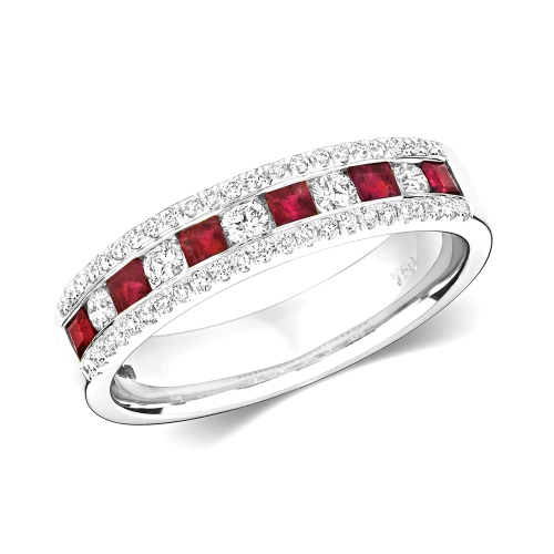 Channel Setting Princess Gemsphere Ruby Engagement Rings