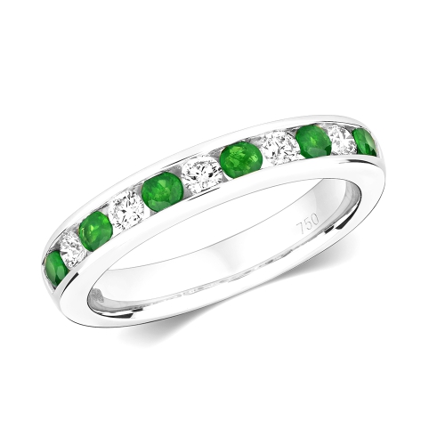 Channel Setting Round Orbit Emerald Diamond Rings