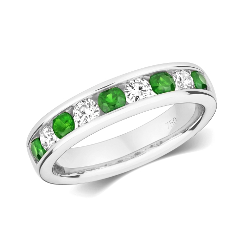 Channel Setting Round Starglide Emerald Diamond Rings