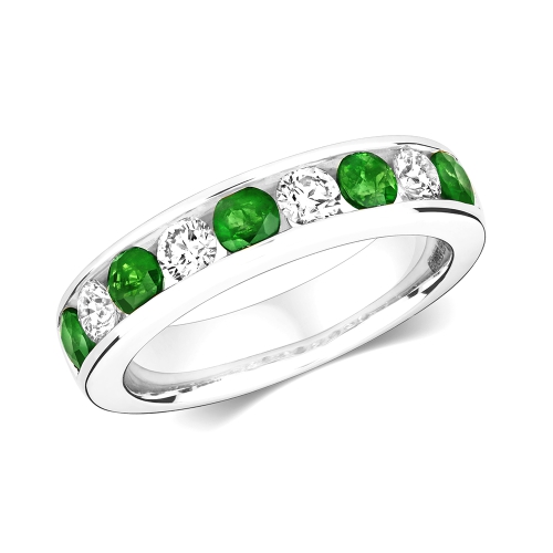 Channel Setting Round Whisper Emerald Diamond Rings