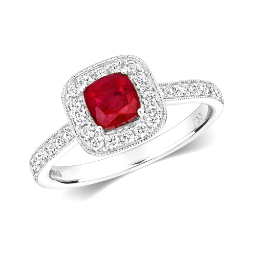 4 Prong Cushion Ruby Gemstone Diamond Rings