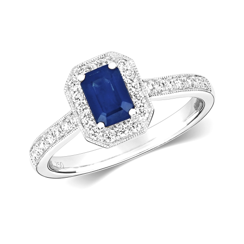 4 Prong Emerald Forever Blue Sapphire Engagement Rings