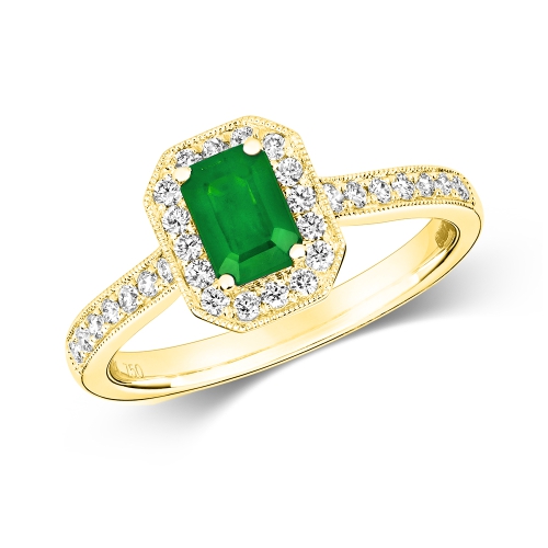 4 Prong Emerald Yellow Gold Forever Engagement Rings