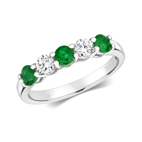 4 Prong Round Auraglint Emerald Diamond Rings