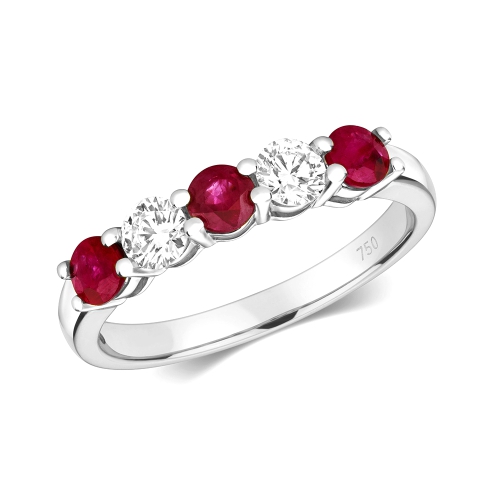 4 Prong Round Auraglint Ruby Diamond Rings