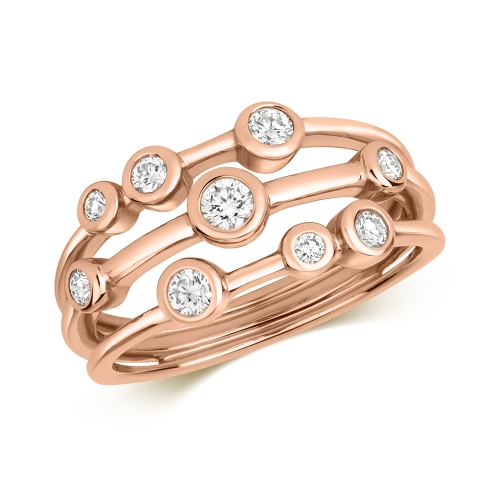 Bezel Setting Round Rose Gold Row rubover Engagement Rings