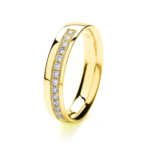 Pave Setting Round Yellow Gold Solobeam Eternity Engagement Rings