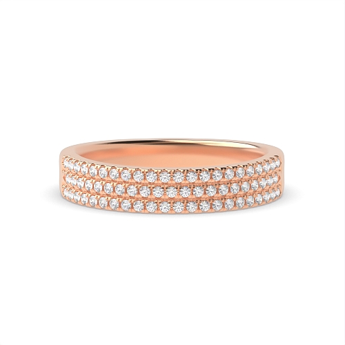 Pave Setting Round Rose Gold 3 row Eternity Diamond Rings