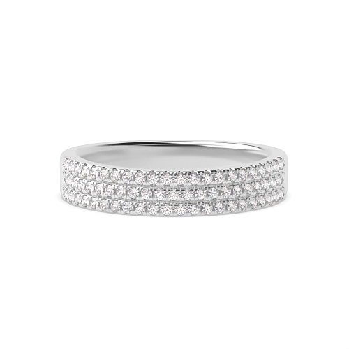 Pave Setting Round Platinum 3 row Diamond Rings