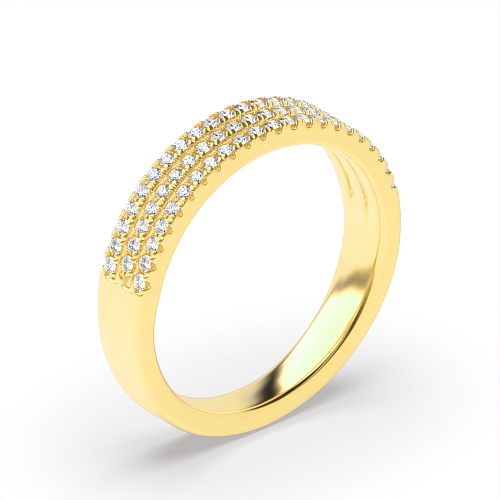 Pave Setting Round Yellow Gold 3 row Diamond Rings