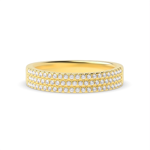 Pave Setting Round Yellow Gold 3 row Diamond Rings