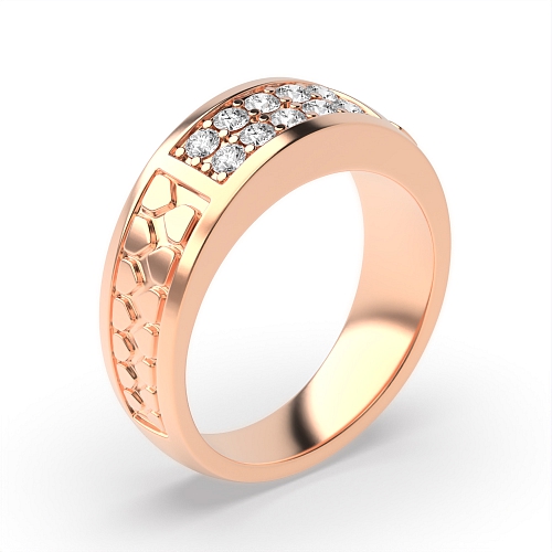Pave Setting Round Rose Gold Majestic Unique Men's Wedding Bands Diamond Rings