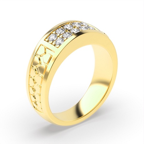 Pave Setting Round Yellow Gold Majestic Diamond Rings