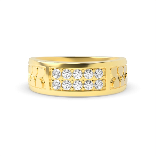 Pave Setting Round Yellow Gold Majestic Diamond Rings
