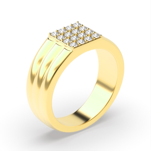 4 Prong Round Yellow Gold Cluster Diamond Ring