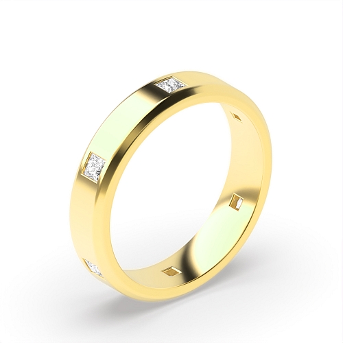 Channel Setting Princess Yellow Gold Flush set Band Diamond Rings