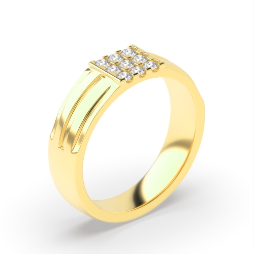 4 Prong Round Yellow Gold Cluster Diamond Ring