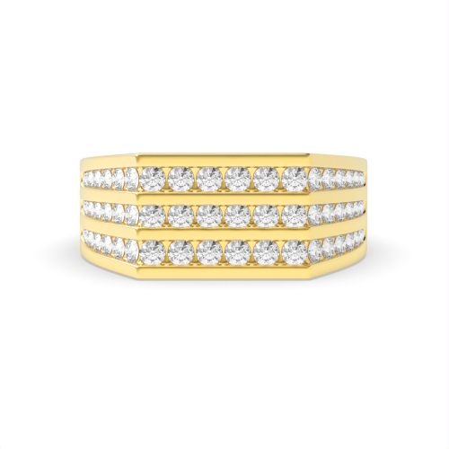 Channel Setting Round Yellow Gold Cluster Diamond Ring