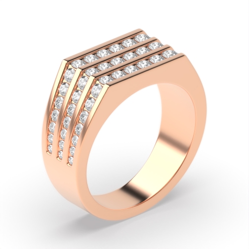Channel Setting Round Rose Gold 3 row Diamond Rings