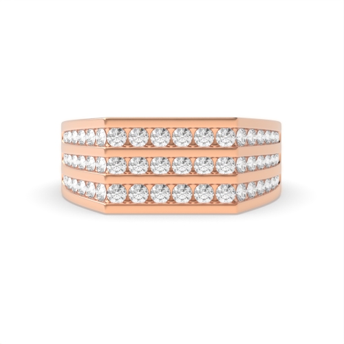 Channel Setting Round Rose Gold 3 row Diamond Rings