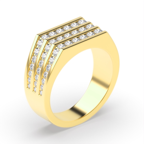 Channel Setting Round Yellow Gold 3 row Cluster Diamond Rings