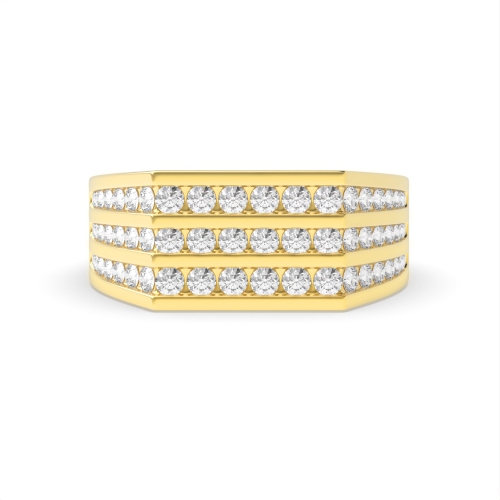Channel Setting Round Yellow Gold 3 row Cluster Diamond Rings