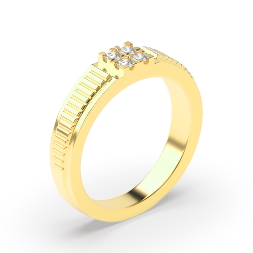 4 Prong Round Yellow Gold Cluster Diamond Ring