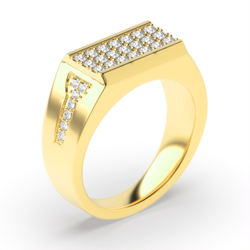 Pave Setting Round Yellow Gold Cluster Diamond Ring