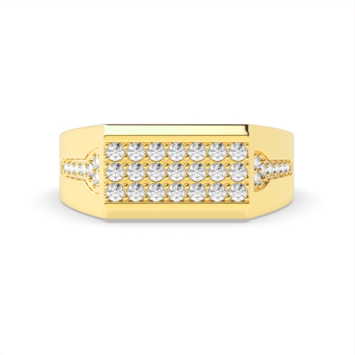 Pave Setting Round Yellow Gold Cluster Diamond Ring