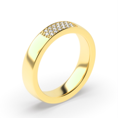 Pave Setting Round Yellow Gold Micro wedding Band Diamond Rings