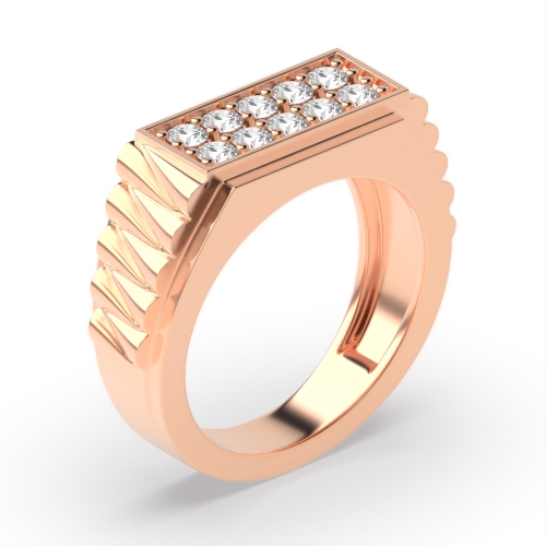 Pave Setting Round Rose Gold Shared Diamond Rings