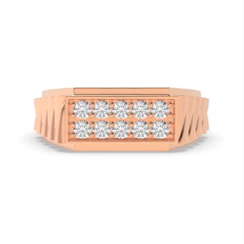 Pave Setting Round Rose Gold Shared Diamond Rings
