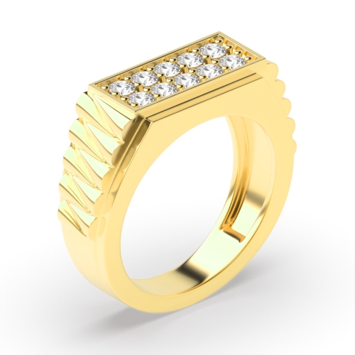 Pave Setting Round Yellow Gold Cluster Diamond Ring