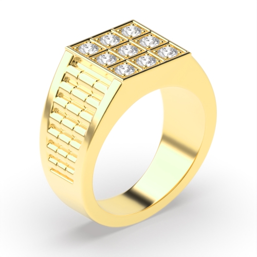 Pave Setting Round Yellow Gold Cluster Diamond Ring